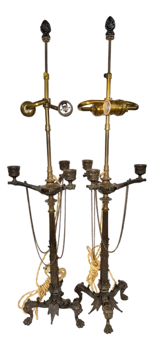 Late 19th Century Neo-Classical Grand Tour Souvenir Bronze Candelabra Lamps