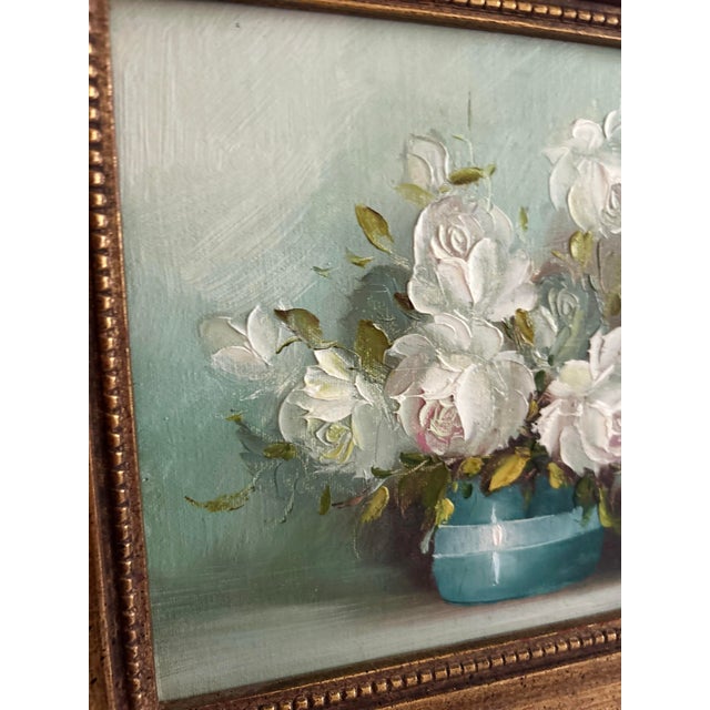 1950s Vintage Signed Floral Still Life Painting in Gilt Frame For Sale - Image 5 of 13