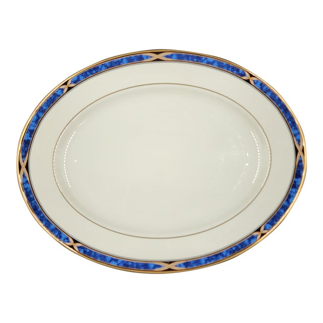 Vintage Lenox Mountain View Fine Bone China Oval Serving Platter With 24k Gold Trim For Sale