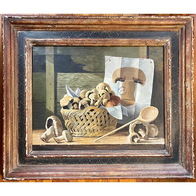 James DeVries French Tromp l'Oeil Still Life Oil Painting on Canvas of Mushrooms - Palm Beach Galleries 1962 For Sale - Image 18 of 18