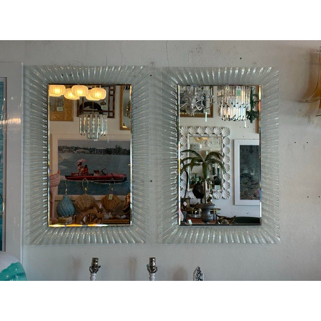 Vintage Pair of Italian Murano Wavy Ruffle Scalloped Glass Wall Mirrors For Sale - Image 10 of 11