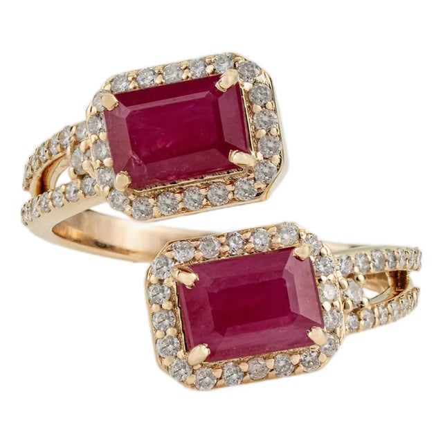 VRJewels 3.16 Ct Mozambique Ruby Diamond Bypass Ring Size 6.5 in 14k Gold For Sale