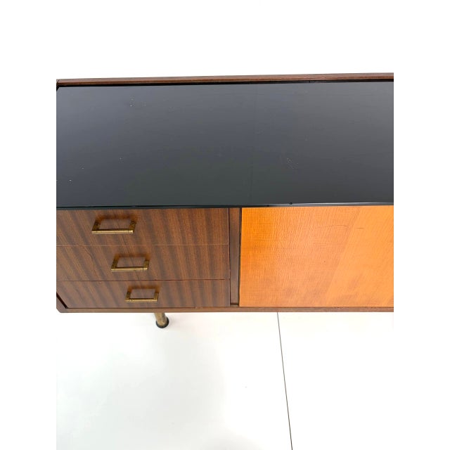 Vintage Two-Tone Wood Sideboard with Black Glass Top, 1960s For Sale - Image 10 of 18