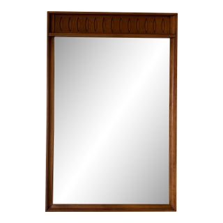 1970s Mid-Century Modern Walnut Wall Mirror With Carved Geometric Details For Sale