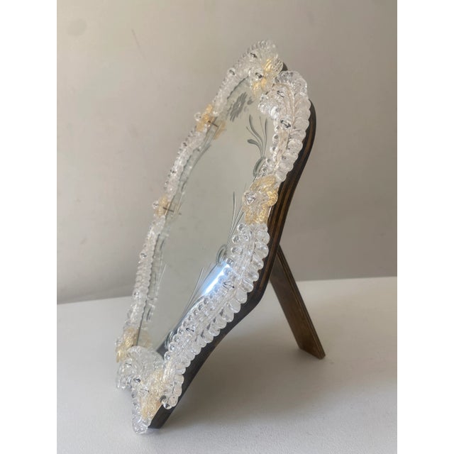 Modern Contemporary Venetian Table Mirror Frame With Trasparents and Gold-Leaf Flowers With Engraving Decorations For Sale - Image 3 of 13