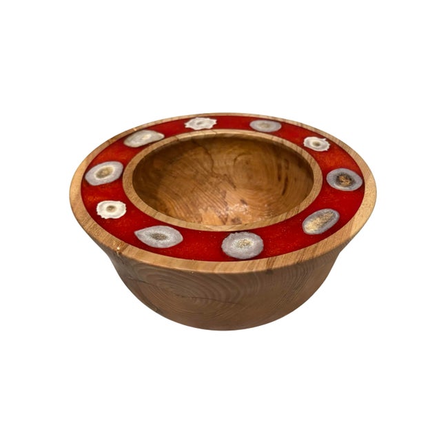 Wood Bowl Hand Carved One-of-a-Kind Trimmed With Antler Horn Slices For Sale - Image 11 of 11