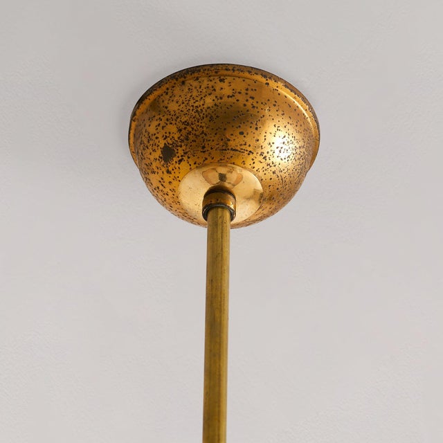 1970s Italian Brass + Curved Amber Smoked Glass Pendant Light For Sale - Image 4 of 8