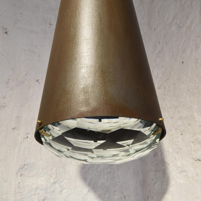 Pendant Lights with Fontana Arte Faceted Crystal Diffuser and Corten-Effect, 1990s, Set of 2 For Sale - Image 6 of 15