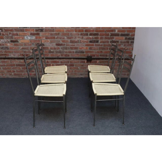 Set of Six Italian Modernist Steel and Brass Dining Chairs After Gio Ponti For Sale - Image 16 of 18