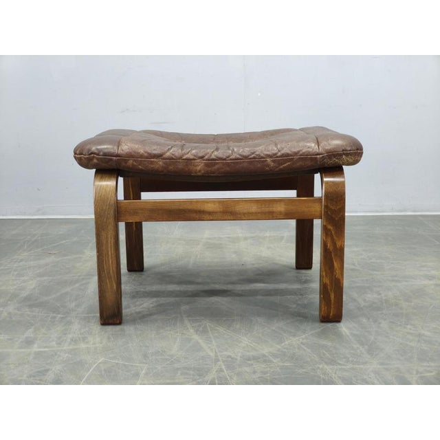 Mid-century modern Norwegian ottoman designed by Ingmar Relling and produced by Westnofa in the 1960s. The piece features...
