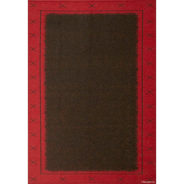 Black Red Geometric Double Sided Vintage Scandinavian Reversable Kilim Rug For Sale