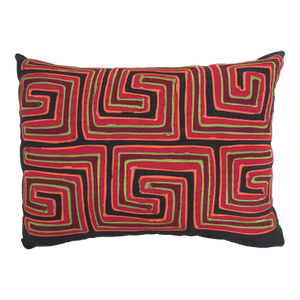 Vintage Hand Stitched Mola Textile Lumbar Pillow
