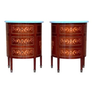 Early 20th Century A Pair of Louis XVI French Demilune Side Tables or Nightstands with Three Drawers For Sale