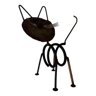 Vintage Handmade Folk Art Metal Cat Sculpture For Sale