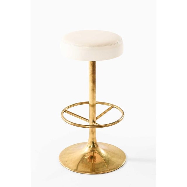 Bar Stools in Brass and Imitation Leather by Börje Johanson, 1960s, Set of 4 For Sale - Image 4 of 5