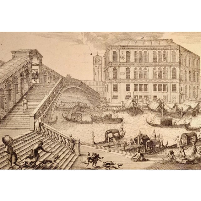 Venice: An 18th Century Etched View of the Grand Canal & Rialto Bridge by Domenico Lovisa , 1720 For Sale - Image 4 of 4