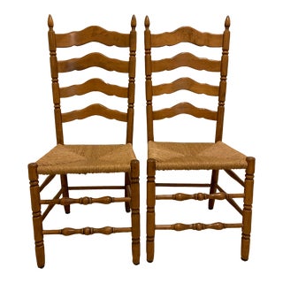 Ladder Back Chairs With Rush Seats - a Pair For Sale