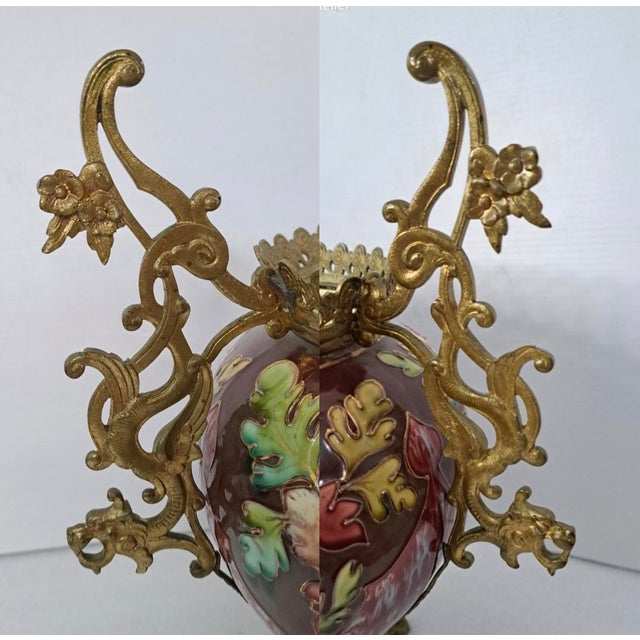 Late 19th Century French Majolica Jardinière With Bronze Dragon Handles For Sale - Image 12 of 15