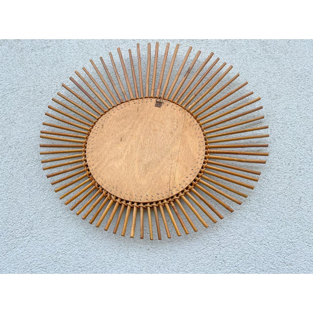 French Rattan Wicker Sunburst Asymmetric Wall Mirror, 1960s For Sale - Image 13 of 14