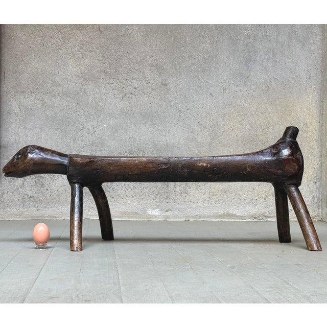 Rustic Antique Folk Art Hand Carved Zoomorphic Naive Footstool For Sale - Image 3 of 11