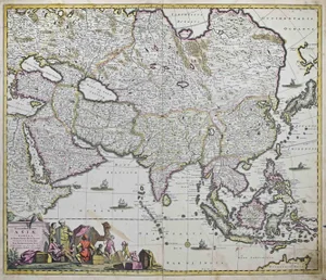 Accuratissima Totius Asiae Tabula Map Etching by Frederick de Wit, 1680s