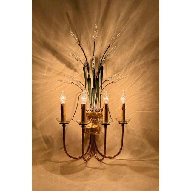 1980s Crystal 4-Arm Wheat Sheaf Wall Sconces from Banci Firenze, Italy, 1980s, Set of 2 For Sale - Image 5 of 17