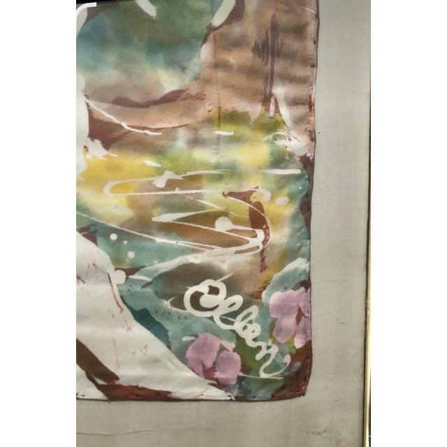 Large Mid Century Printed Silk Wall Hanging of Mallard Ducks in a Pond, Framed, Signed For Sale In New York - Image 6 of 13