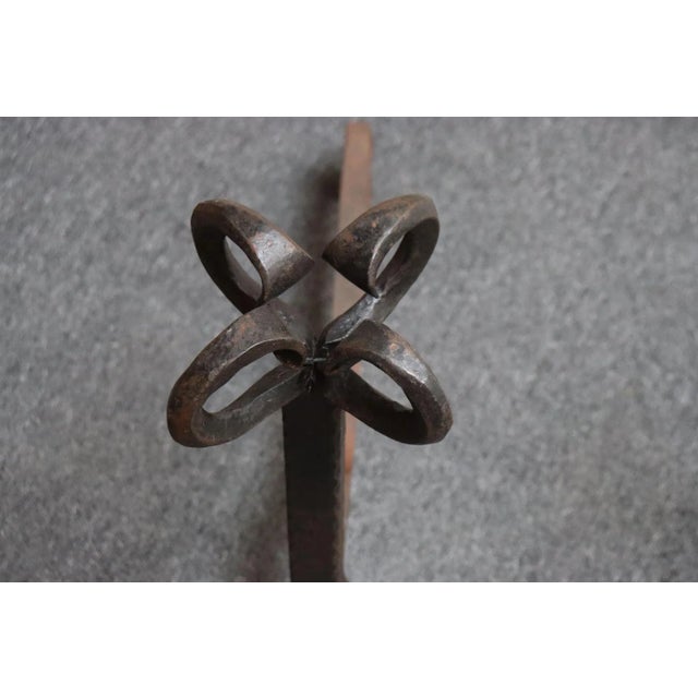 Pair of Tall Arts and Crafts Hand Forged Iron Fireplace Andirons For Sale - Image 10 of 18