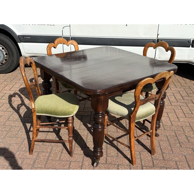 Victorian Mahogany Dining Table & 4 Chairs. Table Sizes :- 102 x 102 cms, 74 cms tall. Chair sizes :- 84 cms tall, 43 cms...