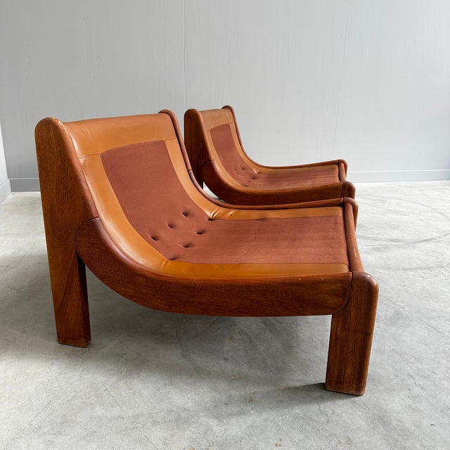 Mid-Century Modern Leather Lounge Chairs, 1970s, Set of 2 For Sale - Image 6 of 13