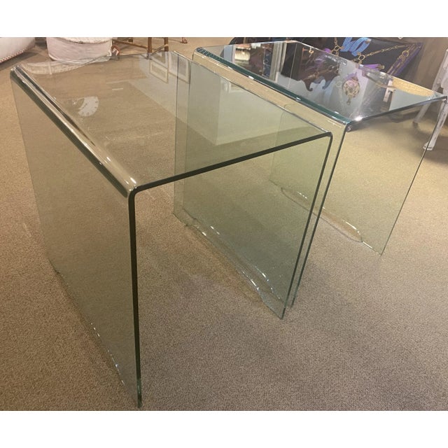 Mid-Century Modern Late 20th Century Pair of Glass Waterfall End Tables For Sale - Image 3 of 5