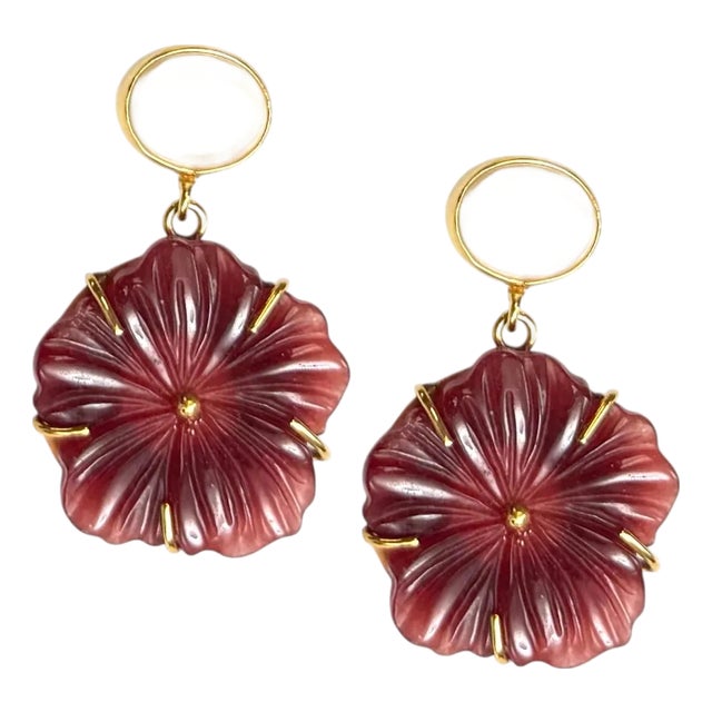 Carved Floral Earring For Sale