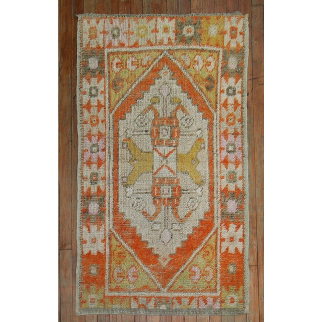 Mid 20th Century Vintage Zabihi Collection Turkish Orange Anatolian Small Rug For Sale - Image 5 of 6