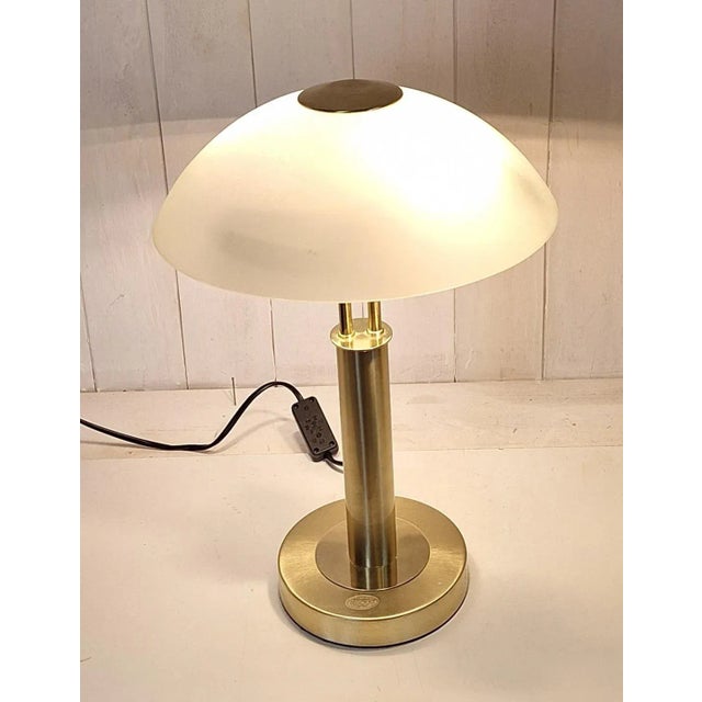 Vintage Table Lamp with Brass-Colored Metal Frame and Frosted Glass Shade from Wofi Leuchten, 2000s For Sale - Image 3 of 8