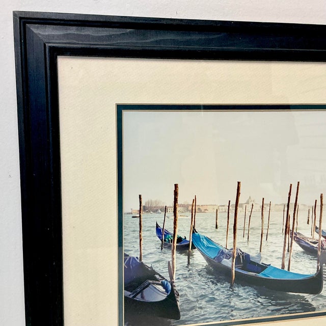Photography 1980s Vintage Italian Coastal Venus Blue Gondola at Dock Framed Photography. For Sale - Image 7 of 13