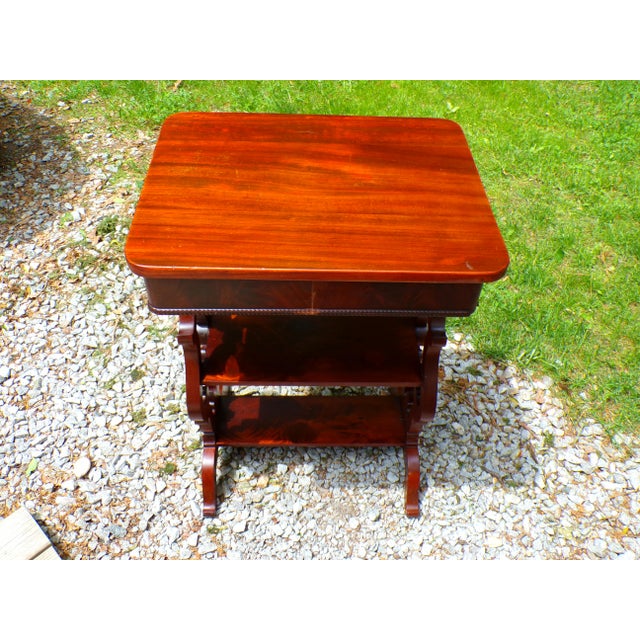 Victorian Antique Mahogany Empire Victorian Gothic Revival Trestle Lyre Nightstand Table For Sale - Image 3 of 18