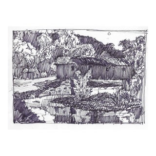 1950s Norman Kent Covered Bridge Drawing For Sale