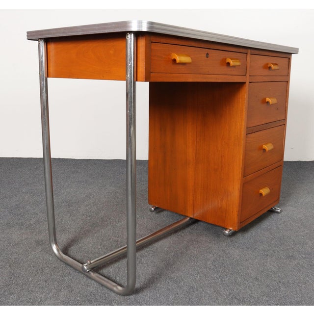 Bauhaus Desk in Beech, Black Laminate, and Bakelite With Tubular Steel Base For Sale - Image 4 of 18