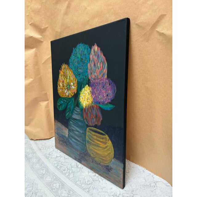 Farmhouse Original Canvas Painting of Vibrant Colorful Flowers in a Vase For Sale - Image 3 of 6