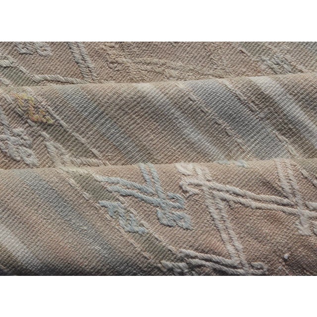 Mid 20th Century Striped Hand Woven Turkish Flat-Weave Kilim in Muted Colors and Tribal Motifs For Sale - Image 10 of 10