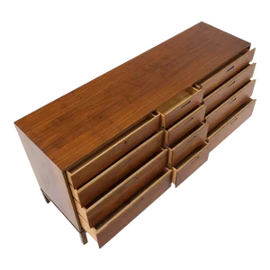 Danish Mid-Century Modern Walnut 12 Drawers Long Credenza Dresser
