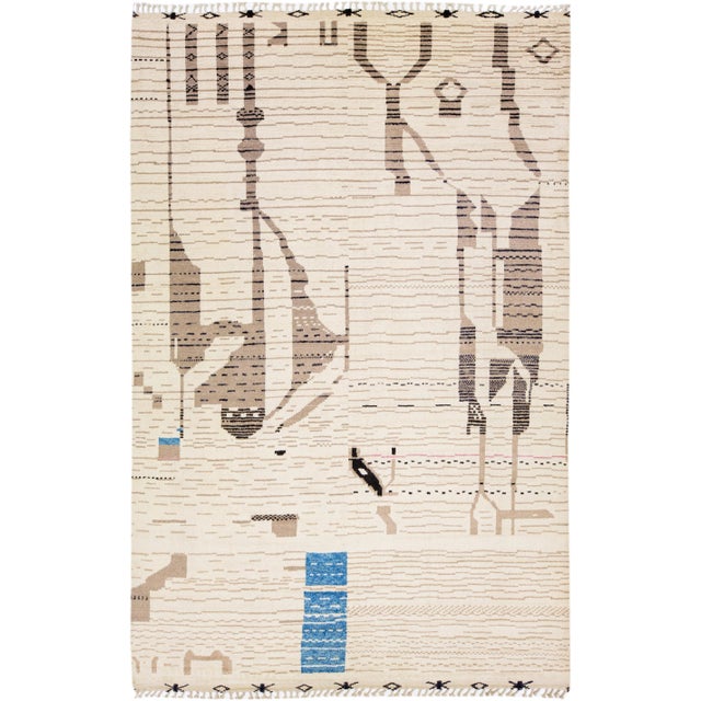 Textile Beige Moroccan Berber Style Handmade Abstract Wool Rug For Sale - Image 7 of 7