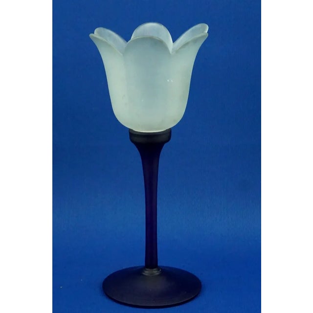 Tulip-Shaped Blue and White Murano Opaline Glass Vase by Alfedo Barbini, Italy, 1950s For Sale - Image 6 of 18
