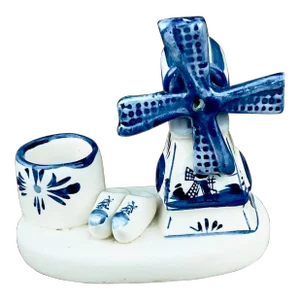 Vintage Hand Painted Delft Windmill With Moving Propeller