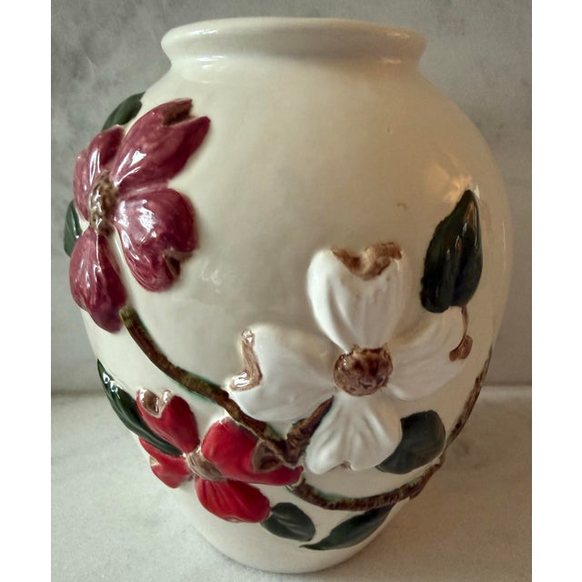 Farmhouse Vintage 1970s Handmade Floral Embossed Ceramic Vase For Sale - Image 3 of 9