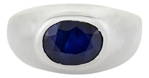 Signet Ring With Blue Sapphire East-West Gypsy Set Gemstone Size 7
