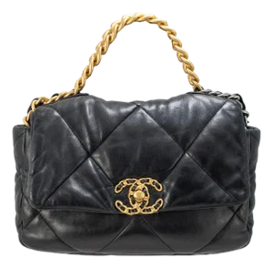 Chanel 19 Small Flap Quilted Lambskin Leather Black Metal Hardware Shoulder Bag