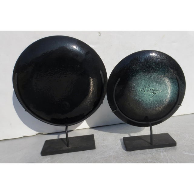 Mid 20th Century MCM Enamel Trays on Steel Display Mounts- A Pair of 2 For Sale - Image 5 of 8