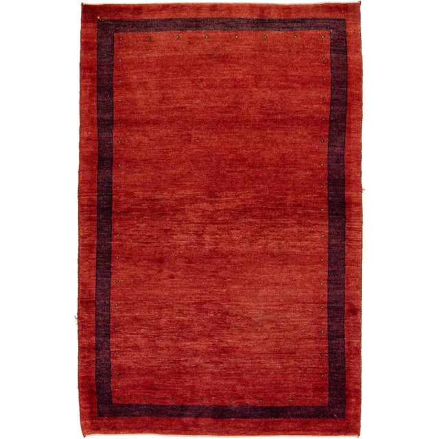 Modern Persian Gabbeh Handmade Red Wool Rug For Sale - Image 10 of 10