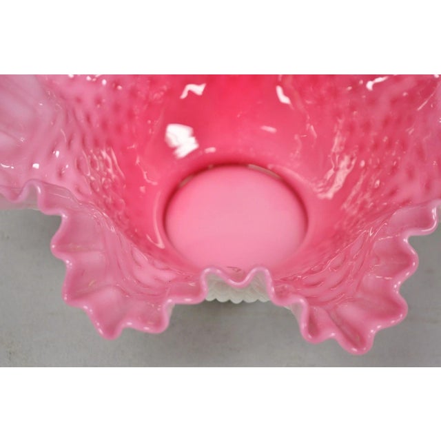 Vintage Pink & White Hobnail Cased Glass Candy Dish Ruffled Bowl Brides Basket For Sale - Image 9 of 12